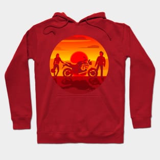 Motorcycle and couple at sunset Hoodie